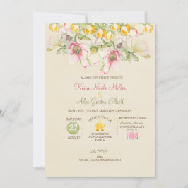 Convite Casamento em Aquarela Tudo em Um Rosa Verde Amarel
