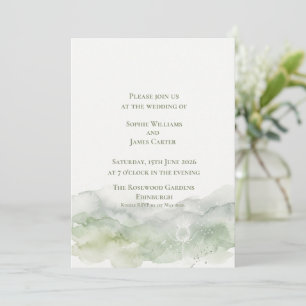 Convite Casamento em Aquarela Verde Sage com Cardo Escocês