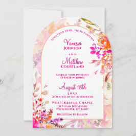Convite Casamento em Arco Floral Elegante Laranja Rosa