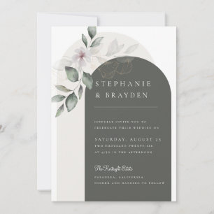 Convite Casamento em Arco Floral Verde com Letra Elegante