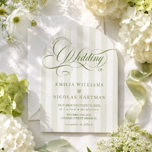 Convite Casamento em Arco Listrado de Creme Verde
