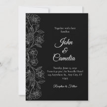 Casamento em Arte Linear Floral Preto e Branco