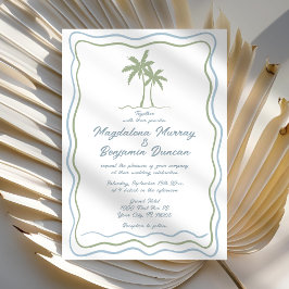 Convite Casamento em árvore de palma verde-ondulado verde-