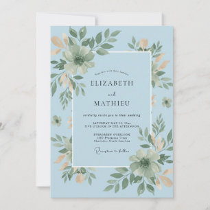 Convite Casamento em Azul Celeste com Folhagem de Eucalipt