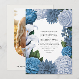 Convite Casamento em Azul Francês, Storm Slate e Petal Fog