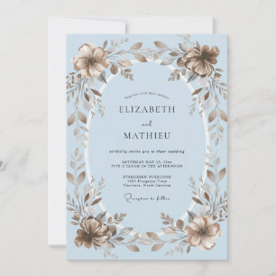 Convite Casamento em Azul Macio Folhado
