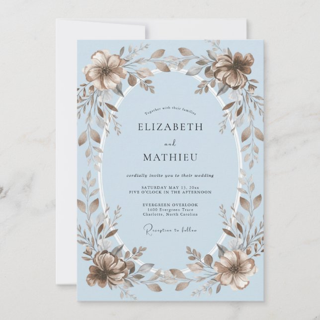 Convite Casamento em Azul Macio Folhado (Frente)