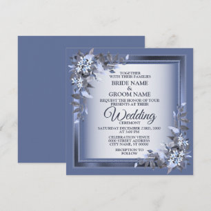 Convite Casamento em Azul Naval Floral Elegante em Moldura