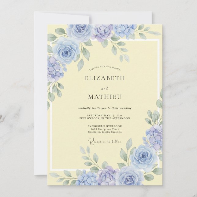 Convite Casamento em Azul Pastel de Centáurea (Frente)