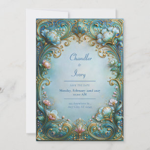 Convite Casamento em Azul Pó com Filigrana Dourada