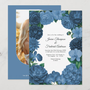 Convite Casamento em Azul Poeirento com Foto e Código QR