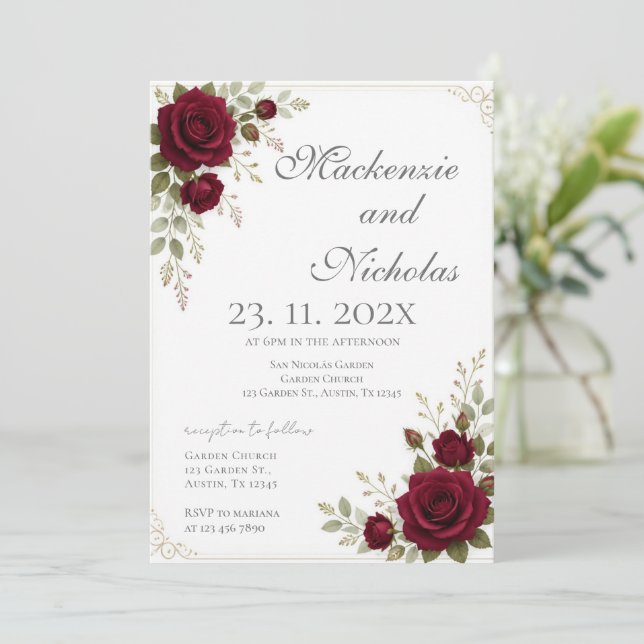 Convite Casamento em Borgonha  (Em pé/Frente)