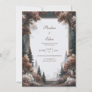 Convite Casamento em Bosque de Pinheiros Nebulosos
