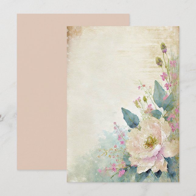 Convite Casamento em branco rosa rústico (Frente/Verso)