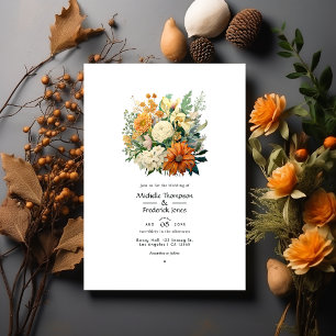 Convite Casamento em Branco, Verde Caçador, Marrom e Laran