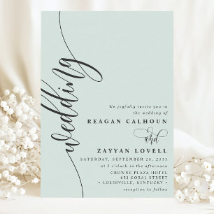 Convite Casamento em Caligrafia Elegante Pastel Mint