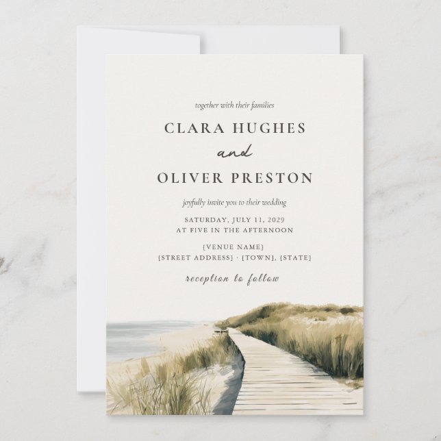 Convite Casamento em Cape Cod com Areia de Marfim Quente e (Frente)