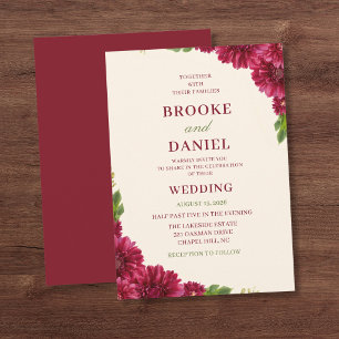 Convite Casamento em Cascata de Gérbera Burgundy