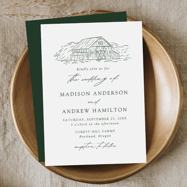 Convite Casamento em Celeiro Rústico Verde Elegante (Criador carregado)