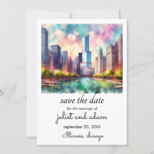 Convite casamento em chicago panorama salvar a data