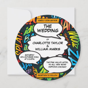 Convite Casamento em Círculo de Quadrinhos Modernos e Dive