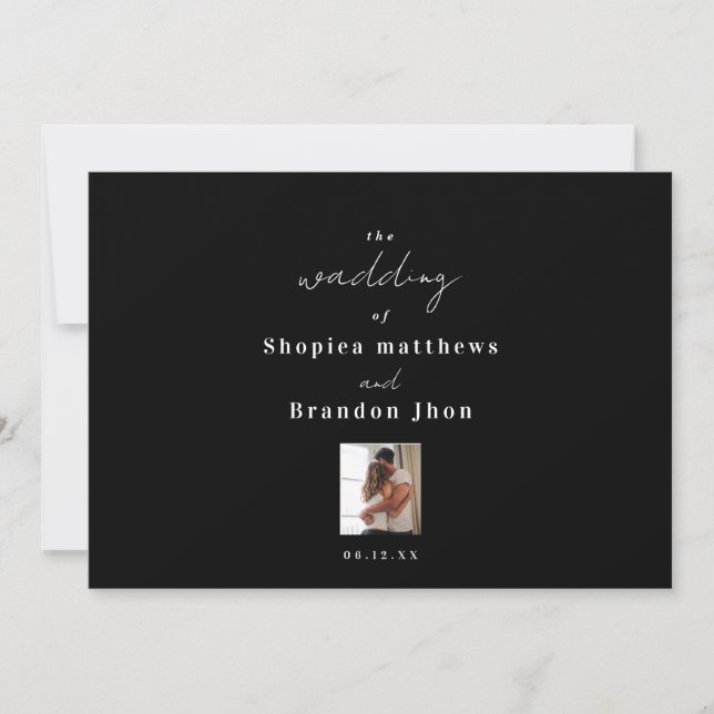 Convite Casamento em cor preta personalizado  (Frente)