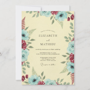 Convite Casamento em Creme de Manteiga Carmesim Verde-azul