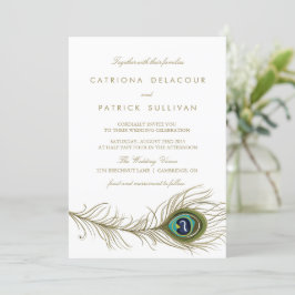 Convite Casamento em Deco da Pena de Peacock Whimsical