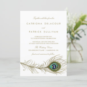 Convite Casamento em Deco da Pena de Peacock Whimsical
