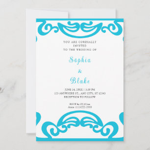 Convite Casamento em Deco de Arte de Rolagem Azul e Branco
