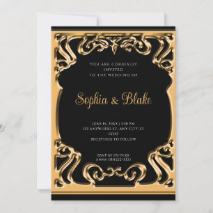 Convite Casamento em Deco de Arte Preto e Profundo