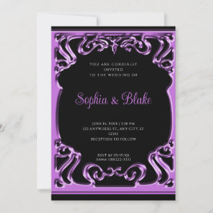 Convite Casamento em Deco de Arte Preto e Roxo