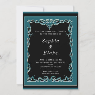 Convite Casamento em Deco Verde Escuro e Negro Elegante