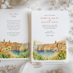 Convite Casamento em Dubrovnik Croácia aquarela