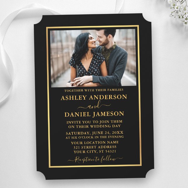 Convite Casamento em Estilo de Bilhete Elegante Moderno Pr (Customize to add more text to back of card.)