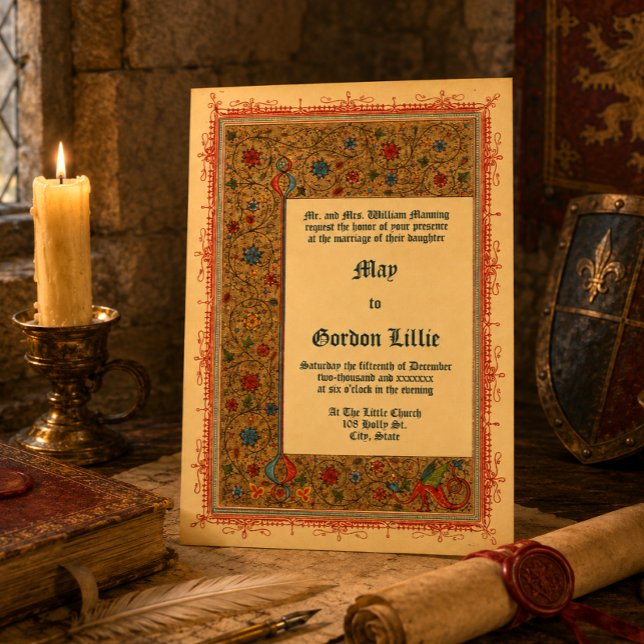 Convite Casamento em estilo iluminado medieval vintage 191 (Criador carregado)