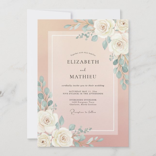 Convite Casamento em Eucalipto Celadon Rosado (Frente)