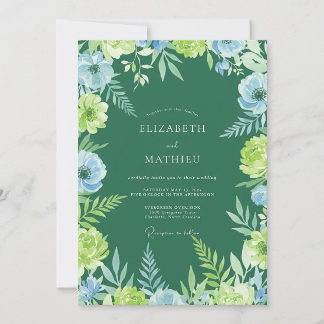 Convite Casamento em Eucalipto com Folhagem Azul Chartreus (Frente)