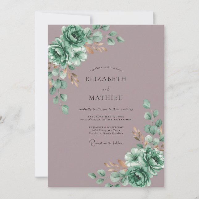 Convite Casamento em Eucalipto com Mauve Desbotado (Frente)