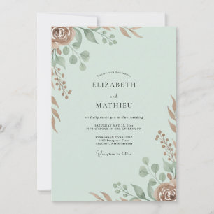 Convite Casamento em Eucalipto Folhagem de Cobre Celadon