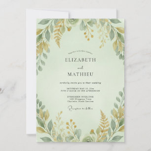 Convite Casamento em Eucalipto Folhagem Ocre Celadon