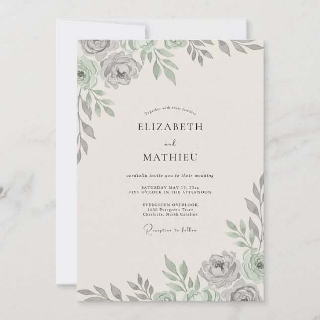Convite Casamento em Eucalipto Prateado Empoeirado (Frente)