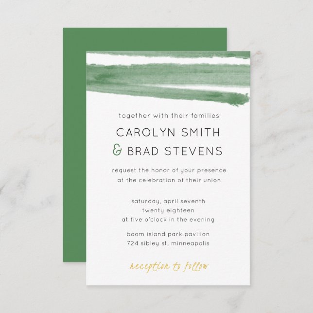 Convite Casamento em faixa verde e água Dourada (Frente/Verso)