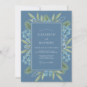 Convite Casamento em Floresta de Pinheiros Azul Empoeirado