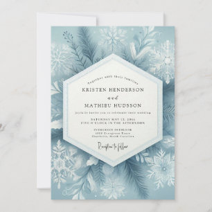Convite Casamento em Floresta Invernal Azul Desbotado