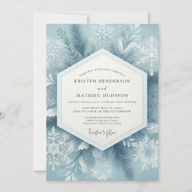 Convite Casamento em Floresta Invernal Azul Desbotado (Frente)