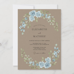 Convite Casamento em Folhas de Azul e Pó de Taupe