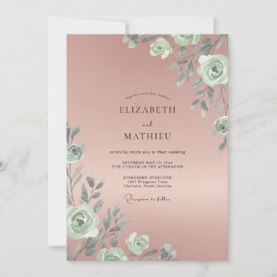 Convite Casamento em Folhas de Coral Empoeirado