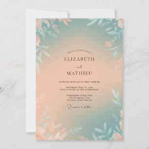 Convite Casamento em Folhas de Teal com Pêssego Empoeirado