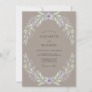 Convite Casamento em Folhas Lilás em Pó de Taupe